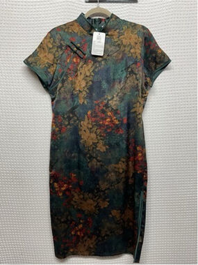 NWT Shanghai Story Oriental Chinese Midi Dress Cheongsam Retro Style Women XXL‎